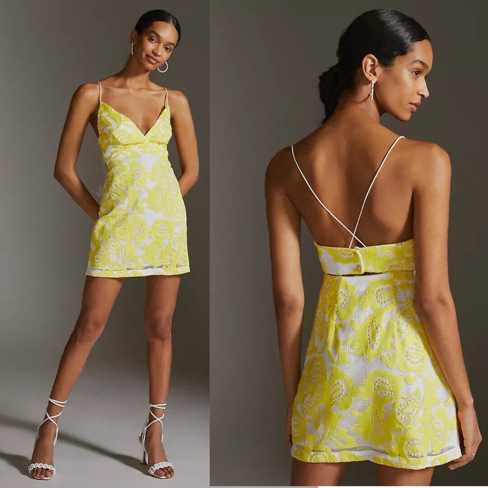 Anthropologie Yellow and White Mini Dress